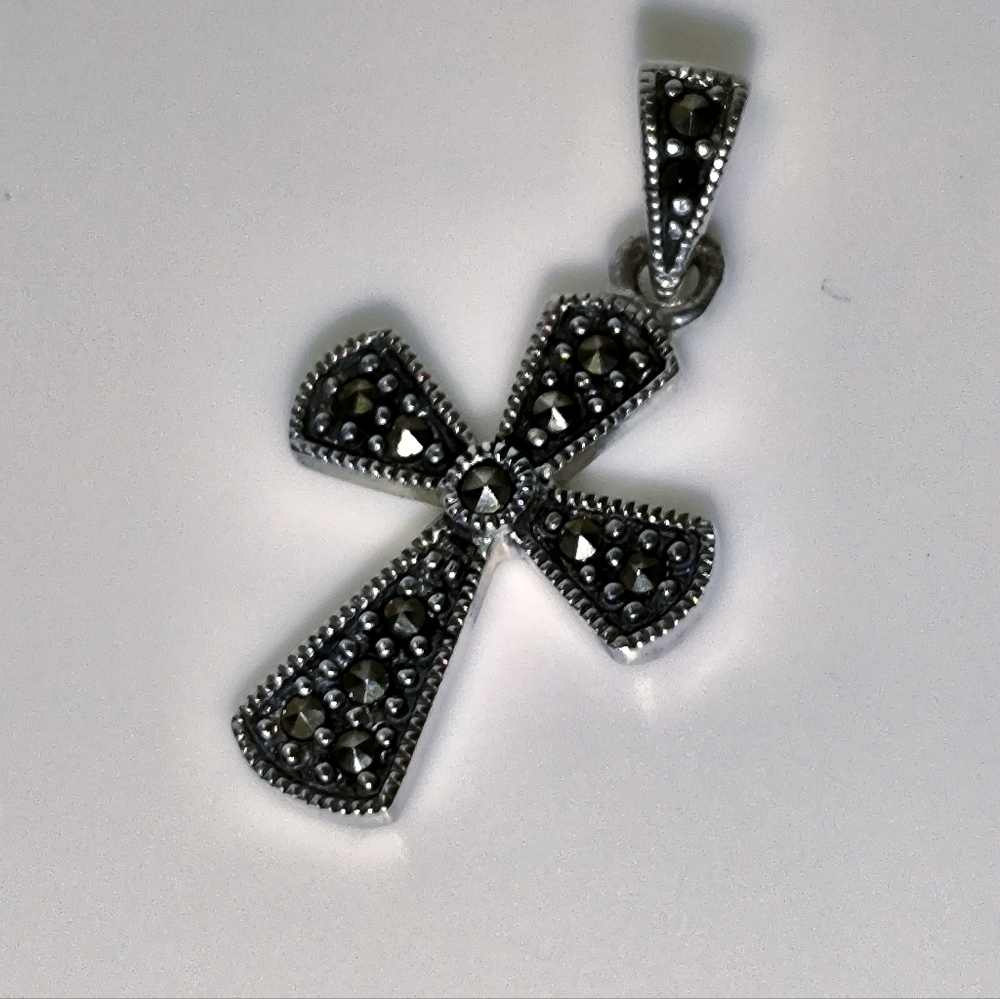 Sterling Silver Marcasites Wide Cross Pendant